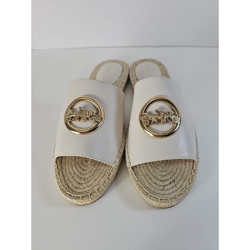 Coach Corey Leather Slip on Espadrilles Slides in‎ Chalk Women's Size US 9B - Picture 3 of 11